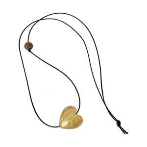 Elegant Handmade Glass Heart Pendant Choker Long Black PU Leather Necklace Adjustable Length Neckchain for Women Girls