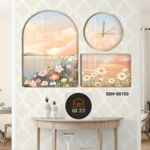 Tranh và đồng hồ treo tường kim trôi Decor phòng xinh combo 3 bức tranh và đồng hồ kim trôi chạy em ru