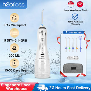 H2ofloss Cordless Water Flosser for Brace Bridges Care Waterproof Dental Oral Irrigator with 5 Modes 5 Replaceable Jets TIps Rechargeable Teeth Cleaner Flosser for Travel Home 300ML Detachable Reservoir