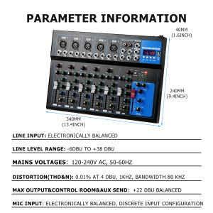 6 Channel Audio Mixer 8 Channel Sound system 12 channel Audio interface EQ With 7-Band 99 DSP effect 16 Channel Bluetooth mixer USB Music Player for recording KTV outdoor party Stage