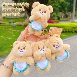 Butter Bear Keychain Cartoon Creative Plush Doll Bag Pendant Kawaii  Accessories Holding Face Stuffed Toys Purse Gifts