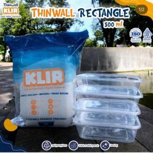 Thinwall persegi panjang 500ml + tutup / kotak makan plastik KLIR - ANTI PECAH - ANTI BOCOR isi 25pcs