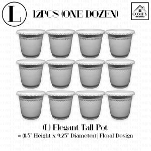 One Dozen (12 pcs) Large Round Tall 8.5" Height x 9.25" Diameter Flower Pot with Floral Design