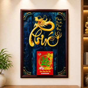 Lịch tết 2027 lịch tráng gương chữ Phúc thư pháp tặng bloc lịch gắn sẵn khung gỗ