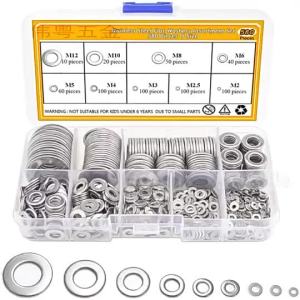 304 Stainless Steel Flat 360/580pcs Washer M2-M12 Sealing Ring Washer Gasket For Screw Bolt & Nut