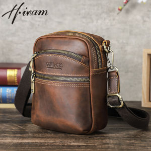 Hiram Vintage Handmade Genuine Leather High Quality Mens Mobile Phone Crossbody Bag Male Mini Waist Packs Bags