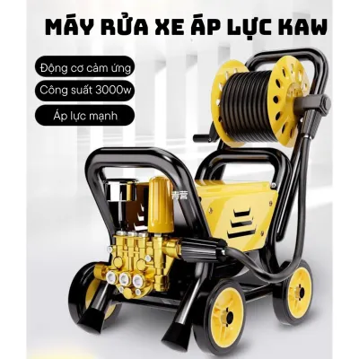 Máy rửa xe áp lực cao máy rửa xe bán công nghiệp KAW dây dài thiết kế 4 bánh xe lõi đồng 100% xịt rửa ô tô xe máy sân vườn dễ dàng