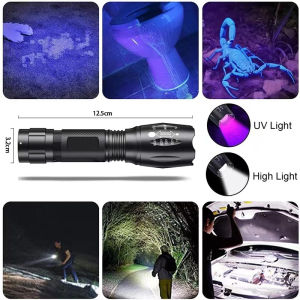 UV Flashlight with White Light，UV Light Zoom LED Flashlight，395nm For Pet Urine Detection Lamp，Aluminum Alloy UV Detector Mini Flashlight，Agent Detection Lamp