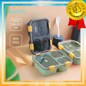 ( Siap Kirim) Kotak Makan Ecentio 3 Grid Gratis Sendok Garpu Makan - Kotak Makan Anak Lunch Box Ecentio 3 Grid