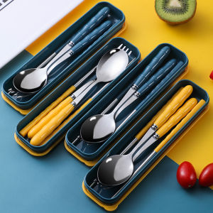 3pcs/set Stainless Steel Chopsticks Spoon Fork set Travel Camping Cutlery Set Portable Student Tableware with Storage Case