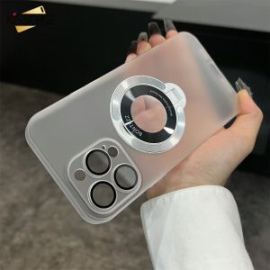 KISSCASE With Holder Magsafe Wireless charging Case For iPhone 15 Pro Max 15 Pro Gradual Phone Logo Hole Case For iPhone 14 13 Pro Max 12 11 Lens Protection shell Back Cover