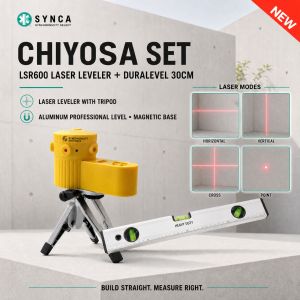 SYNCA Chiyosa Set - LSR600 Laser Leveler with Tripod + DuraLevel 30cm Magnetic Aluminum Level