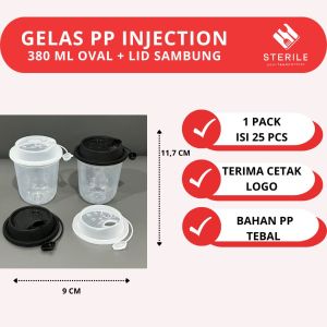 Isi 25 pcs GELAS THINWALL 380 ML 12 OZ + TUTUP / GELAS PP INJECT / GELAS INJECT TEBAL 12 OZ / 380 ML
