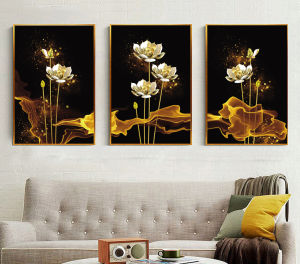 Tranh sen trang trí phòng khách mang lại tài lộc cho gia chủ combo 3 bức tặng kèm đinh treo không cần khoan tường