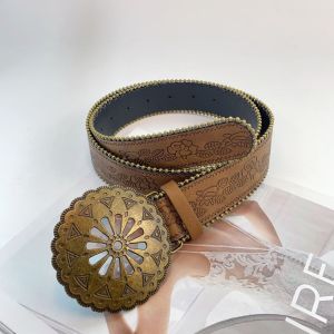 ZIPMOH Cổ điển Thắt lưng khóa Cowgirl Hợp kim Trang trí quần jean Thắt lưng cao bồi Hoài cổ Khóa dây đeo Đai hoa PU rỗng Trang trí váy