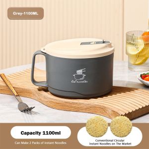 RANG 304 Stainless Steel Ramen Bowl 1100/1700ml Large Capacity Heat-Insulated Soup Mug Durable Leak-Proof Dormitory Lunch Box for Office Dorm