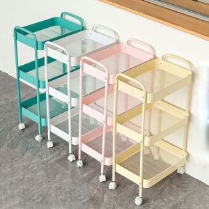BFCGBH with Wheels Snacks Storage Rack Multi-Purpose 3-layer Floor Storage Shelf Small Cart Movable Kitchen Trolley Bathroom Organizer