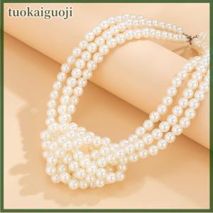 tuokaiguoji Thời Trang Màu Đen Trắng Giả Ngọc Trai Chắp Vá Chuỗi Vòng Cổ Cho Phụ Nữ Cổ Điển Multilayer Bead Pháp Choker Đồ Trang Sức