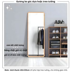 Gương soi toàn thân khung viền gỗ tự nhiên kiểu dáng vuông góc sang trọng hiện đại KT 50x150cm 50x160cm 60x170cm - Vương Mộc