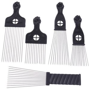 BAIXL Wide Teeth Afro Metal Comb Black Fist Professional American Pick Hair Combs Hair Accessories Anti-slip African Hair Pik Comb Brush Salon