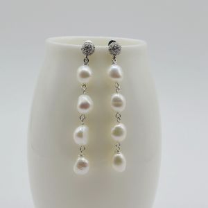 2022 Long Earrings Natural Freshwater Pearls 925 Sterling Silver Long Earrings Zirconia Handmade Womens Pearl Earrings