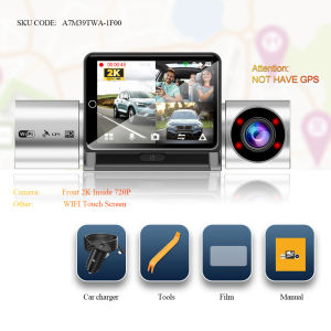 3 channels 2K Car Camera Wifi Gps ADAS dash cam Asawin 2.45" Touch Ips Screen Front And inside Rear Night Vision LDWS FCWS G-sensor Support 24H Park Mode