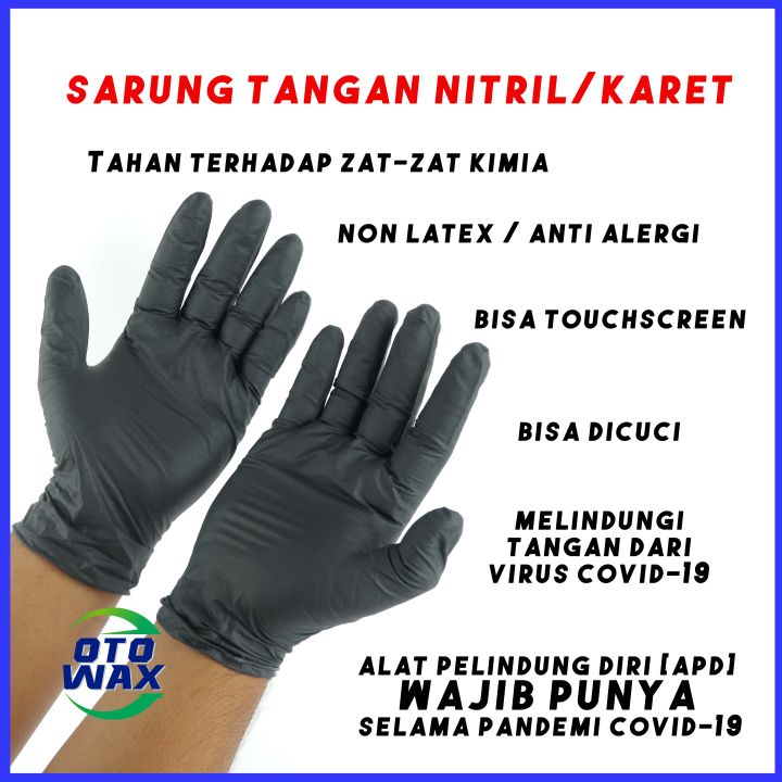 Sarung tangan karet hitam nitril bukan latex size S size M size L