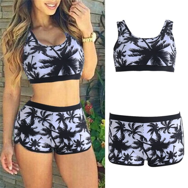 Swimming Korean Two Piece Swimsuit Shorts Women Crop Tops High