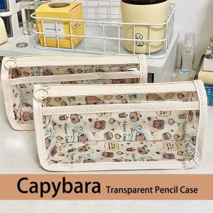 OWTWO Capybara Pencil Case High Appearance Large Capacity Stationery Storage Pouch Cute Transparent Pen Bag Office School Supplies
