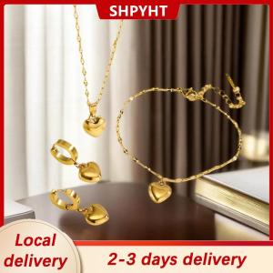 [COD] SHPYHT Local delivery Ship within 24 hours Stainless Steel Love Heart Necklaces Bracelets Earrings For Women New Trendy Simple Waterproof Jewelry Gift