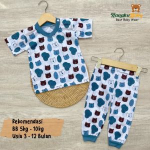 Nanaku Baby - Setelan Baju Bayi Harian Setelan Bayi Lengan Pendek Celana Panjang Rekomendasi Usia 3-12 Bulan Motif Leaf