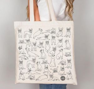 French Bulldog Canvas Tote Bag Gift Under $30 for Her Gift for Dog Lovers Cute New Puppy Bag Gift for Him Gift for Mom French Bulldog