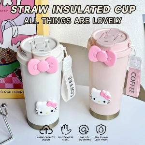 500ML Tea Mug Water Cup Car Thermos Mug Hello Kt Insulated Mug Stainless Steel Thermos Coffee Cup Botol Air Tahan Sejuk Thermos Pot With Handle Student Officer Worker