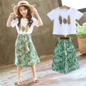 2 Pieces Set Girls Dress Suit with T-shirt Korean Style Round Neck Short Sleeve A-line Summer Dresses for Girls Size 110-150