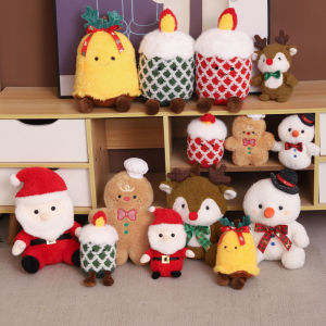 JOJO CASTLE 2025 Merry Christmas Decoration Kawaii Soft Stuffed Santa Claus Deer Elk Gingerbread Man Santa Bell Candle Plush Toys Snowman  Plush Toy Doll Gift for Kids Children 圣诞礼物