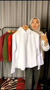 Kemeja Wanita Katun Basic Lengan Panjang Kasual Hitam Putih Sage Biru muda Coksu Atasan Wanita Kerja