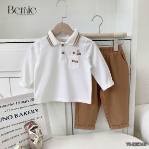 Set bộ polo dài tay polo cá sấu họa tiết thêu Gấu Boy kèm quần kaki bé trai 1 đến 7T BERNIE T0425B45