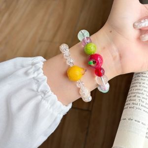 COUPLECOL Beaded Simulation Fruit Bracelet Resin Summer Bohemian Jewelry Y2K Cute Elastic Rope Beads Bracelet Girls