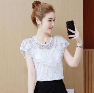 เสื้อเชิ้ตแขนสั้นผู้หญิงฤดูร้อน 2024 ใหม่ สไตล์เกาหลีสลิมฟิตอเนกประสงค์เสื้อชีฟองหวานน้อยเสื้อไหมพรมใส