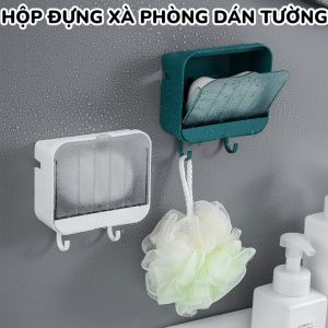 Hộp Đựng Xà Phòng Phòng Tắm 3in1 Dán Tường – Có Nắp Chống Nước Khay Điện Thoại Móc Treo Đa Năng