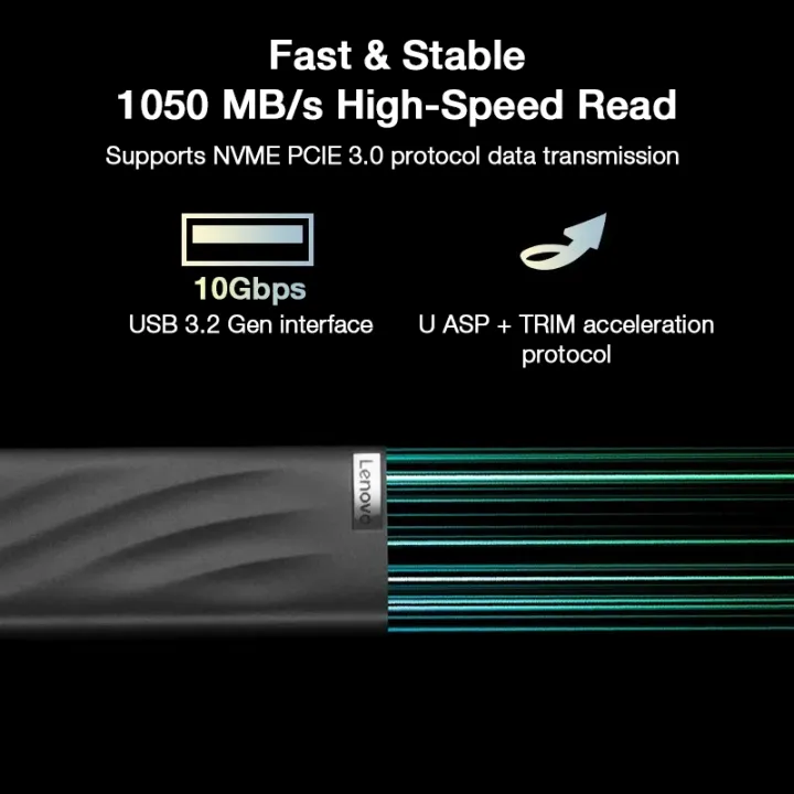 SSD portable Lenovo PS8 - 1050 Mo/s - USB 3.2 Gen 2 USB-C - 512 Go 1 To 2 To - Disque SSD - Garantie 3 ans
