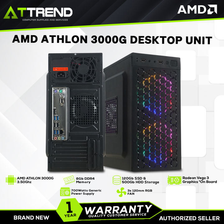 AMD Athlon 3000g Desktop PC Athlon 3000g with Vega 3 Graphics, 8GB RAM DDR4, 120GB SSD, 500GB