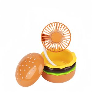 NEW High Quality Creative and cute hamburger with Beauty mirror small fan USB rechargeable electric fan Multifunctional Portable Mini handheld small fan Desktop Silent Fan 3 Speed Wind Adjustment Phone Holder Suitable For Outdoor And Indoor