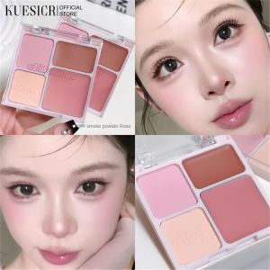 KUESICR อุปกรณ์แต่งหน้าสีชมพูสดใส4พาเลตสีบลัชออนกันน้ำยาวนานส่องแวววาวผิวด้านไฟปาร์ตี้นักเรียนธรรมชาติสดใส Perona Riasan