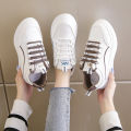 【LaLa】new simple white rubber shoes with lace sneakers chunky footwear low cut for women. 