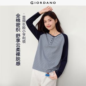 Giordano Beau Monde Women Striped contrast raglan sleeve cotton tee Free Shipping 13326618