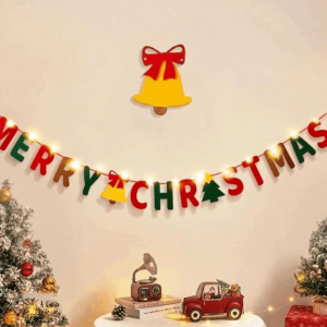 RGFV STORE Chất liệu nỉ Biểu ngữ Giáng sinh phát sáng Dây đèn LED Làm thủ công Tranh treo tường Giáng sinh Nền phòng Polyester Vòng hoa Trang chủ