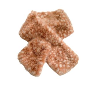 LUMINELLEB Thick Warm Deer Patterned Faux Fur Scarf Soft Fluffy Faux Mink Fur Plush Neck Warmer Earmuffs Washable Cross-tie Scarf Women Ladies
