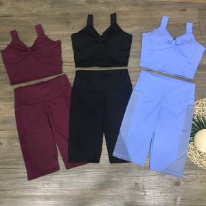 [FreeshipMAX] B020 Bộ Bra Nơ Nữ Quần Ngố Túi Lưới Có Mút Sẵn Tập Thể Thao Gym Yoga Zumba Earobic HCM