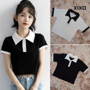 Áo croptop cổ sơmi khác màu thời trang xixo cao cấp sang mịn đẹp
